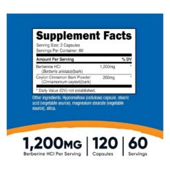 Alternative view of Nutricost Berberine & Ceylon cinnamon, 1200mg. For Weight Loss Support, Blood Sugar Control, Gut Health-120 Capsules Exp