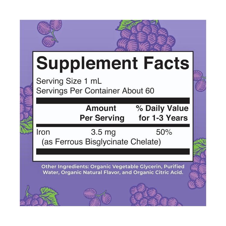 Mary Ruth Organic Liquid Iron Supplement for Children, Ferrous Bisglyconate 3.5mg Grape Flavour, Sugar Free. For Cellular Health, Growth and Development, Energy Metabolism and Overall Health -60ml Exp: - Image 2