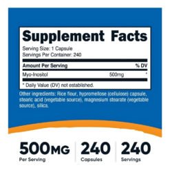 Alternative view of Nutricost Inositol (Myo-Inositol) 500MG. For Improved Sperm Motility, Hormone Balance, Blood Glucose, Reproductive Health Support -240 Capsules                                    Exp: 01/2029