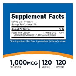 Alternative view of Nutricost MethylFolate 1000mcg For Cardiovascular, Cognitive Support, Prevent Birth Defects, -120 Capsules                                                                        Exp:
