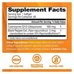 Alternative view of Doctor's Best High Absorption CO-Enzyme-Q10 with Bioperine, 100mg. Supports Heart Health & Function, Energy Production- 60 Softgels  |2 Months Supply|                                                                             Exp: 09/2028