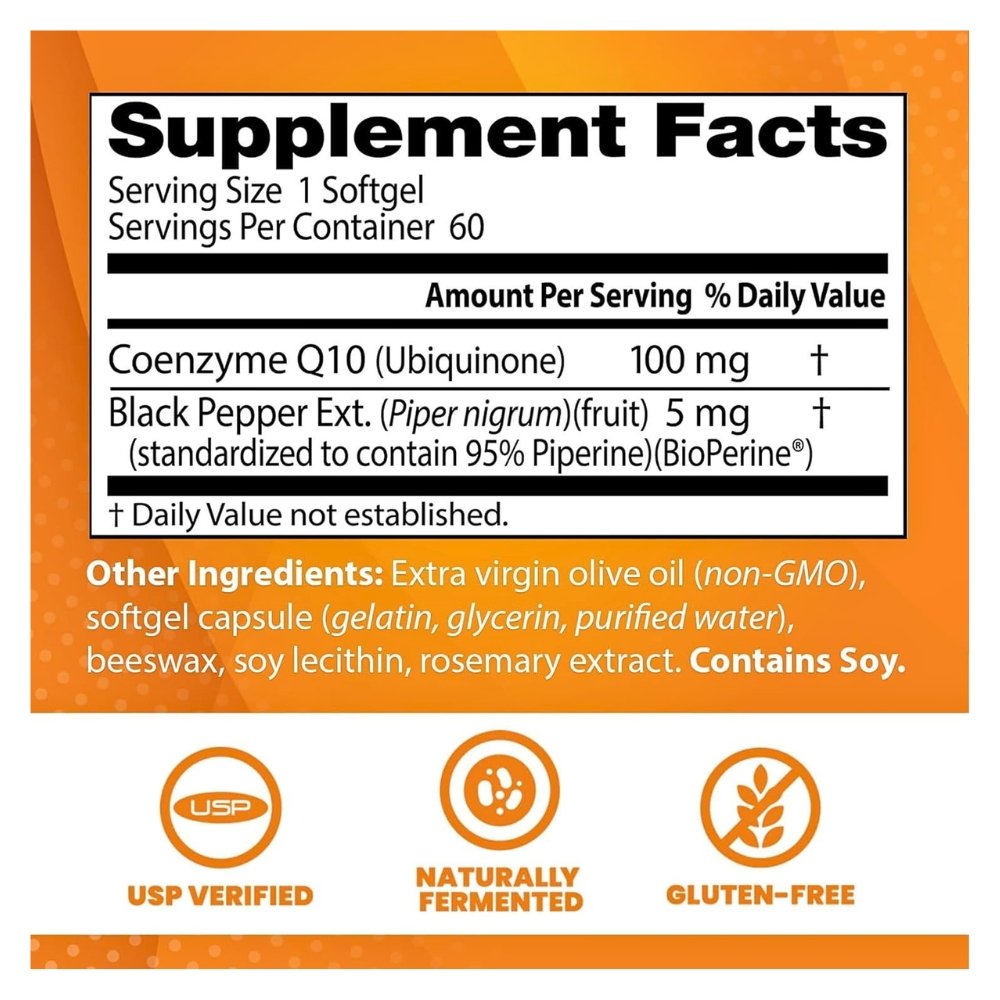 Doctor's Best High Absorption CO-Enzyme-Q10 with Bioperine, 100mg. Supports Heart Health & Function, Energy Production- 60 Softgels |2 Months Supply| Exp: 09/2028 - Image 2