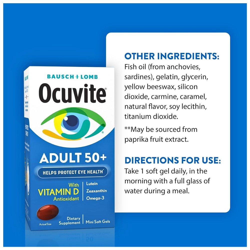 Bausch & Lomb Ocuvite 50+ Eye Vitamins & Mineral with Omega-3, Zinc & Lutein. Antioxidants For Eye Health, Improve Visual Function, 50 Softgels Exp: 01/2028 - Image 2
