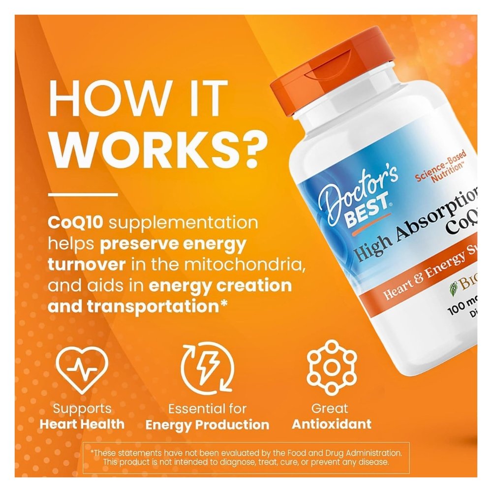 Doctor's Best High Absorption CO-Enzyme-Q10 with Bioperine, 100mg. Supports Heart Health & Function, Energy Production- 60 Softgels |2 Months Supply| Exp: 09/2028 - Image 3