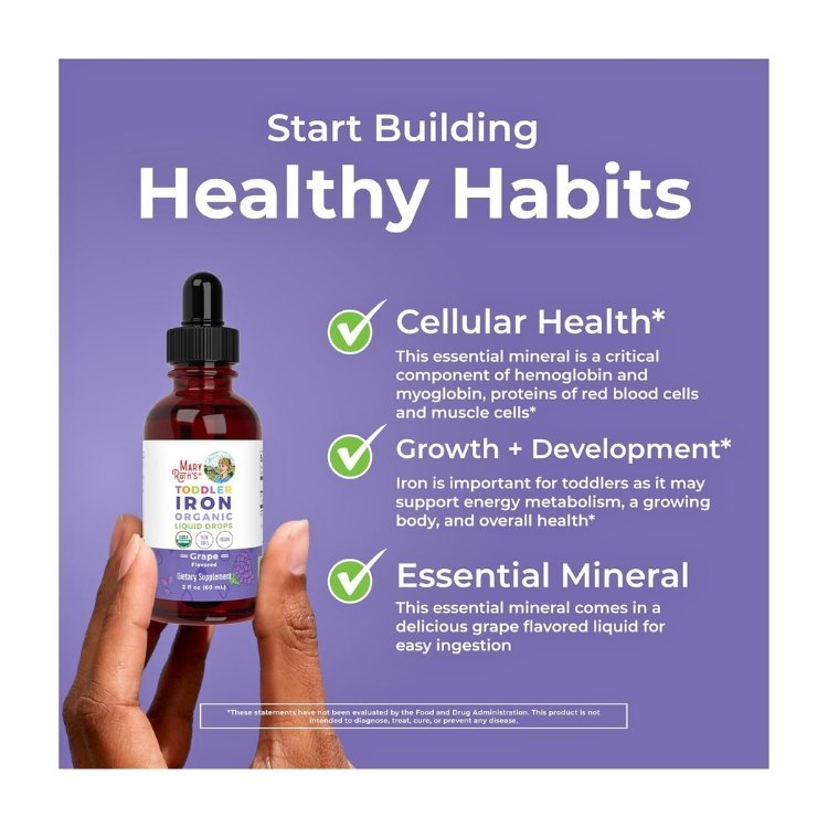 Mary Ruth Organic Liquid Iron Supplement for Children, Ferrous Bisglyconate 3.5mg Grape Flavour, Sugar Free. For Cellular Health, Growth and Development, Energy Metabolism and Overall Health -60ml Exp: - Image 4