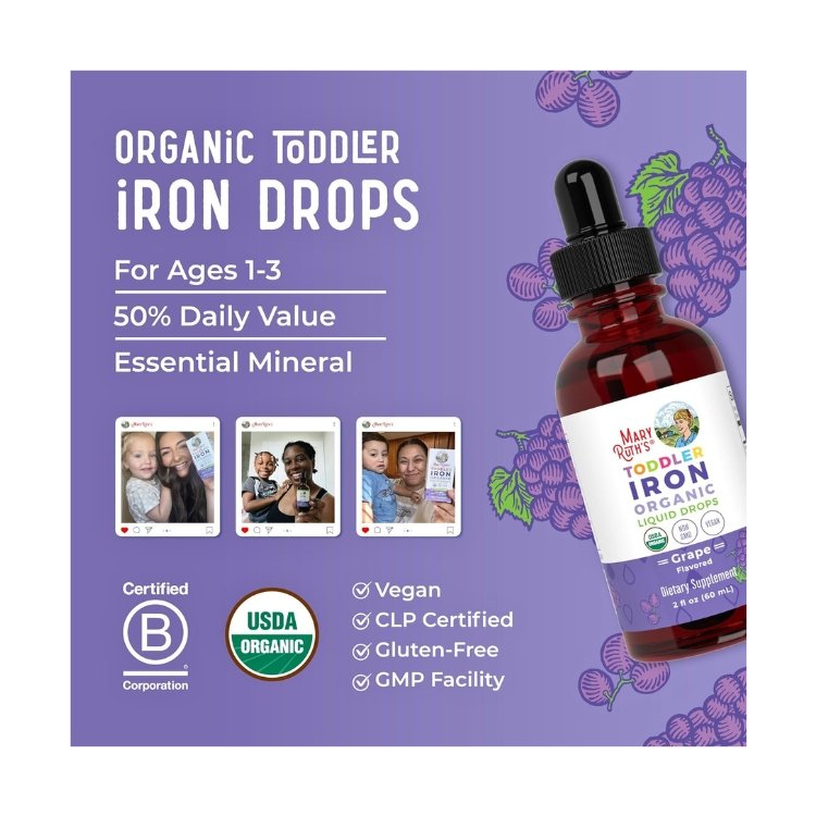 Mary Ruth Organic Liquid Iron Supplement for Children, Ferrous Bisglyconate 3.5mg Grape Flavour, Sugar Free. For Cellular Health, Growth and Development, Energy Metabolism and Overall Health -60ml Exp: - Image 5