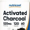 Nutricost  Activated Charcoal 520mg, Traps bind and Remove Gas toxins, Contaminants  from the Digestive tract - 120 Capsules                                             Exp: