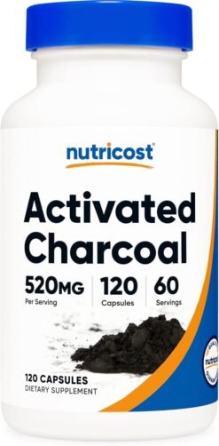 Nutricost  Activated Charcoal 520mg, Traps bind and Remove Gas toxins, Contaminants  from the Digestive tract - 120 Capsules                                             Exp: