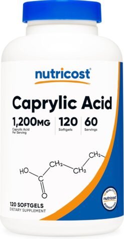 Nutricost Caprylic Acid 1200mg                             Improves Gut Health, Gut Flora balanced                                                                   Support Energy and Metabolism        120 Softgels                                         Exp: