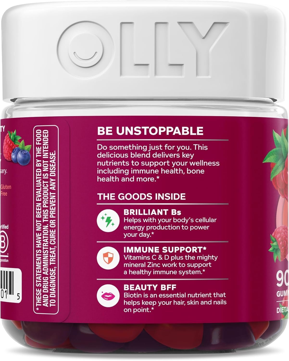 OLLY Women's Daily Multivitamin Gummies, with Vitamins A,D,C,E, Biotin, Folic acid Chewable vitamins, Berry Flavour/ - 90 Gummies ( 45 days supply) New and improved taste. - Image 6