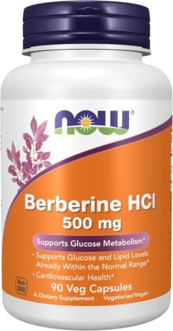 Now Foods Berberine HCL 500mg                  Support Glucose Metabolism, Blood Sugar Control-90 Capsules                                                Exp: