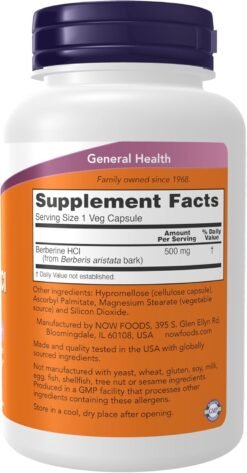 Alternative view of Now Foods Berberine HCL 500mg                  Support Glucose Metabolism, Blood Sugar Control-90 Capsules                                                Exp: