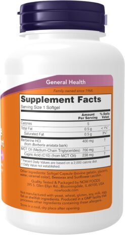 Alternative view of Now Foods Berberine Glucose Support  400mg with MCT Oil for Optimal Berberine Absorption                                                                For Weight loss, Blood Sugar control, Gut Health Support-90 softgels                                     Exp: