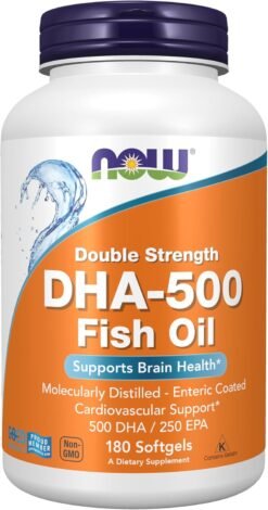 Now Foods Supplement DHA-500 with 250-EPA  Support Brain, Nerve eye function and health -500mg              180 Softgels                                                  Exp: