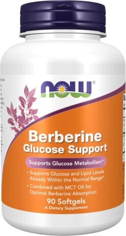 Now Foods Berberine Glucose Support  400mg with MCT Oil for Optimal Berberine Absorption                                                                For Weight loss, Blood Sugar control, Gut Health Support-90 softgels                                     Exp: