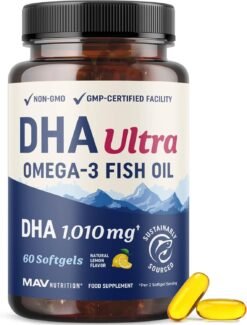 DHA Ultra Omega-3 Fish Oil 1000mg, High Strength DHA Supplement , 1414mg Total Omega 3 Brain and Cognitive Health support -60 Softgels                                       Exp: