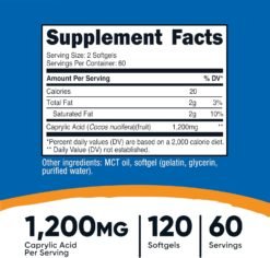 Alternative view of Nutricost Caprylic Acid 1200mg                             Improves Gut Health, Gut Flora balanced                                                                   Support Energy and Metabolism        120 Softgels                                         Exp:
