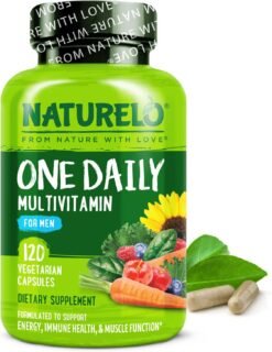 Naturelo One Daily Men's Multivitamins. Daily Nutritional support wiith vitamins, Minerals,Organic whole food to boost Energy and Health.  -120 Capsules