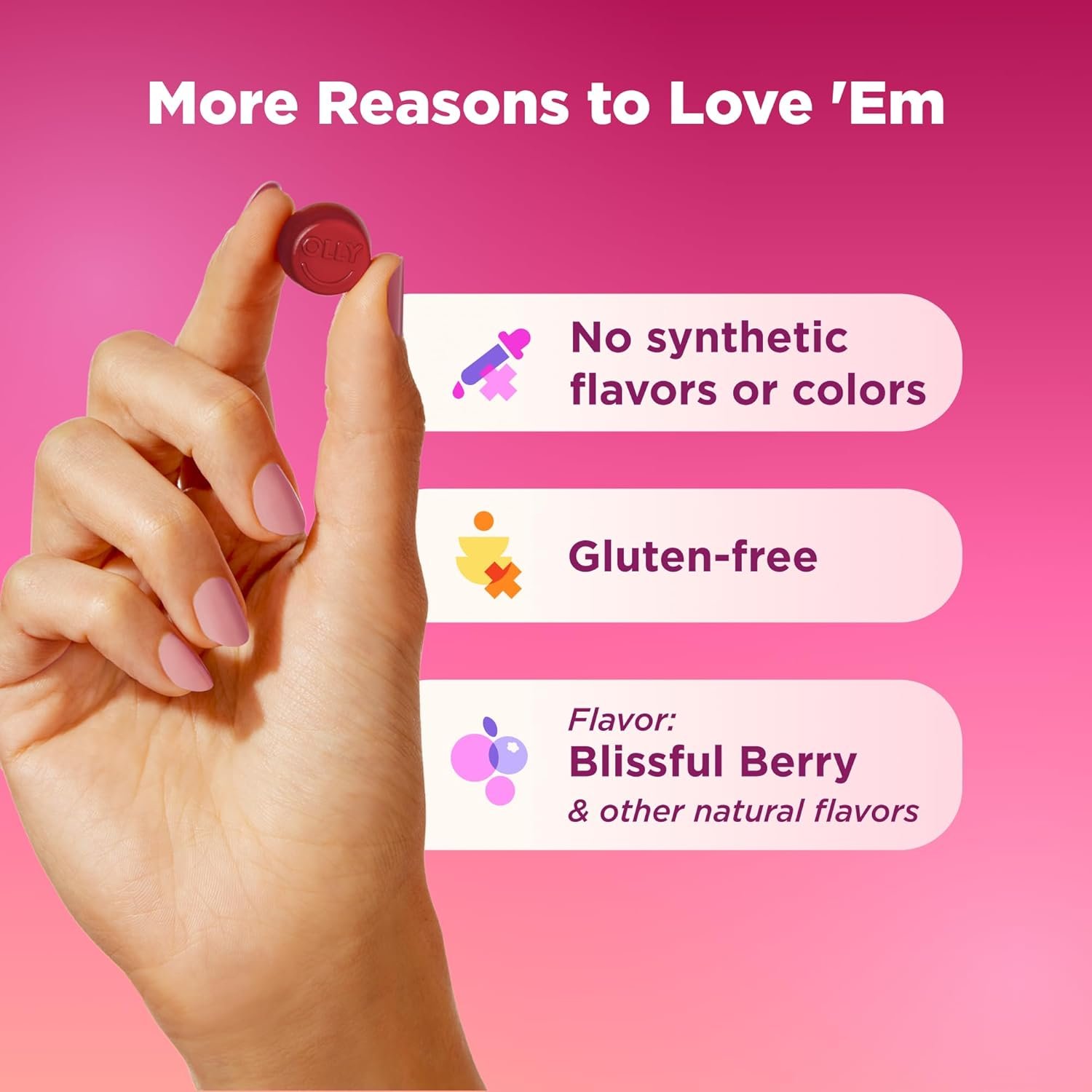 OLLY Women's Daily Multivitamin Gummies, with Vitamins A,D,C,E, Biotin, Folic acid Chewable vitamins, Berry Flavour/ - 90 Gummies ( 45 days supply) New and improved taste. - Image 4