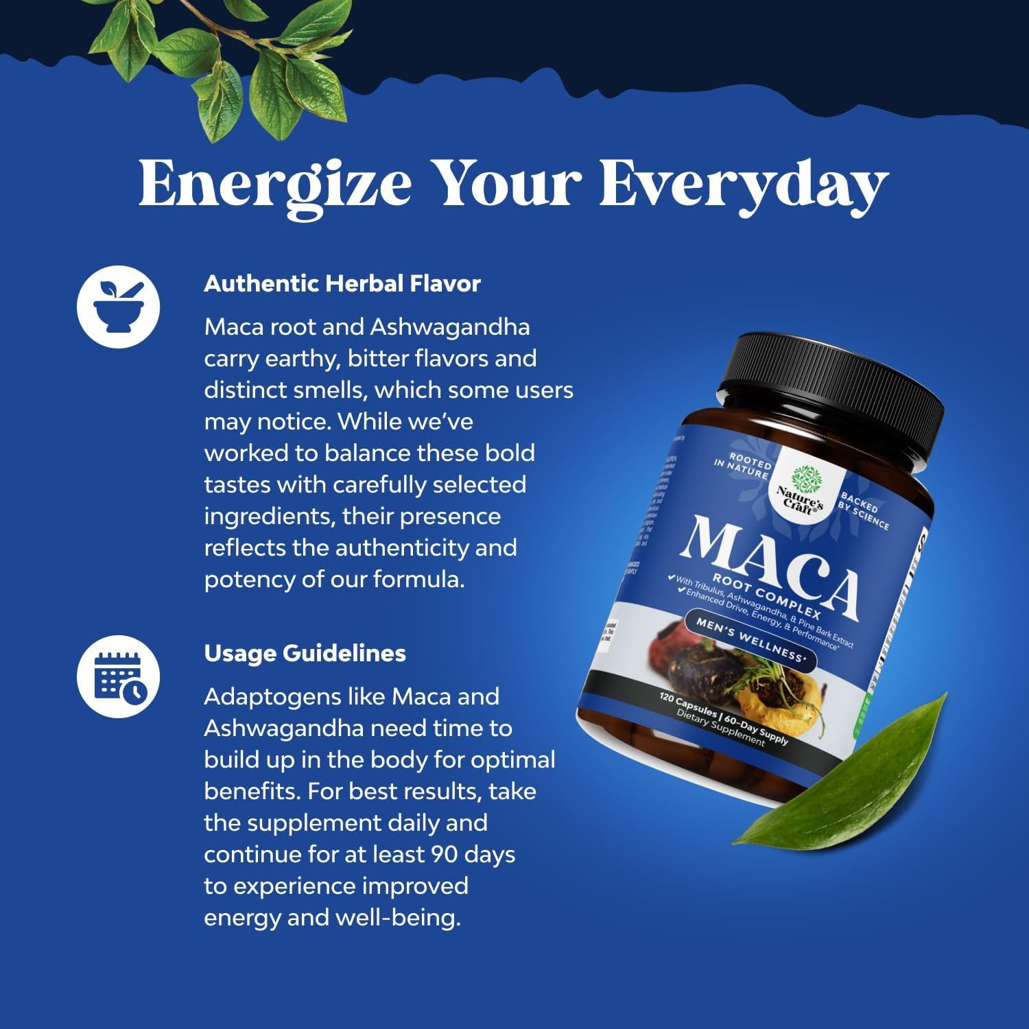 Nature's Craft Potent Maca Root 400mg with Ashwaghanda,Tribulus terrestris and Siberian Ginseng-60 capsules Exp: - Image 5