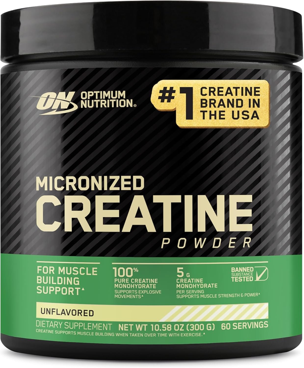 Optimum Nutrition Micronized Creatine Monohydration Powder, Unflavoured 5g- For Muscles Building Support -300G Top supplement for exercise performance Exp: