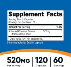 Alternative view of Nutricost  Activated Charcoal 520mg, Traps bind and Remove Gas toxins, Contaminants  from the Digestive tract - 120 Capsules                                             Exp: