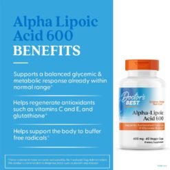 Alternative view of Doctor Best Alpha-Lipoic Acid 600mg  For Antioxidant Function, Metabolic Balance, Nerve and Collagen Support, Well Aging - 60 Capsules