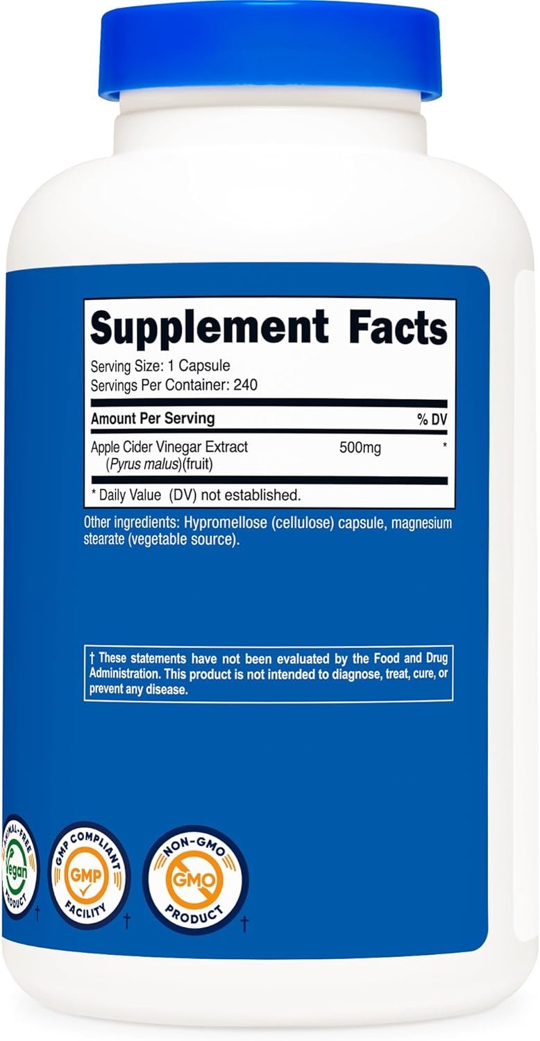 Nutricost Apple Cider Vinegar capsules 500mg
Support Gut Health Appetite control, Blood Sugar control-240 Capsules.
Exp - Image 4