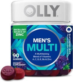 OLLY MEN'S Multivitamin Gummies,       Vitamins A,C,D,E,B-complex and Zinc, Blackberry Flavour.                                                  To Promote Wellness and boost Energy supply/ 90 Gummies  New improved Formula