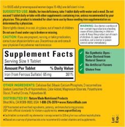 Alternative view of Nature's Made Iron 65mg Tablet ( 325mg Ferrous Sulfate)                                                            Dietary supplement for Red Blood Cell Support, Reduced Fatigue -180 Tablets                                                       Exp: