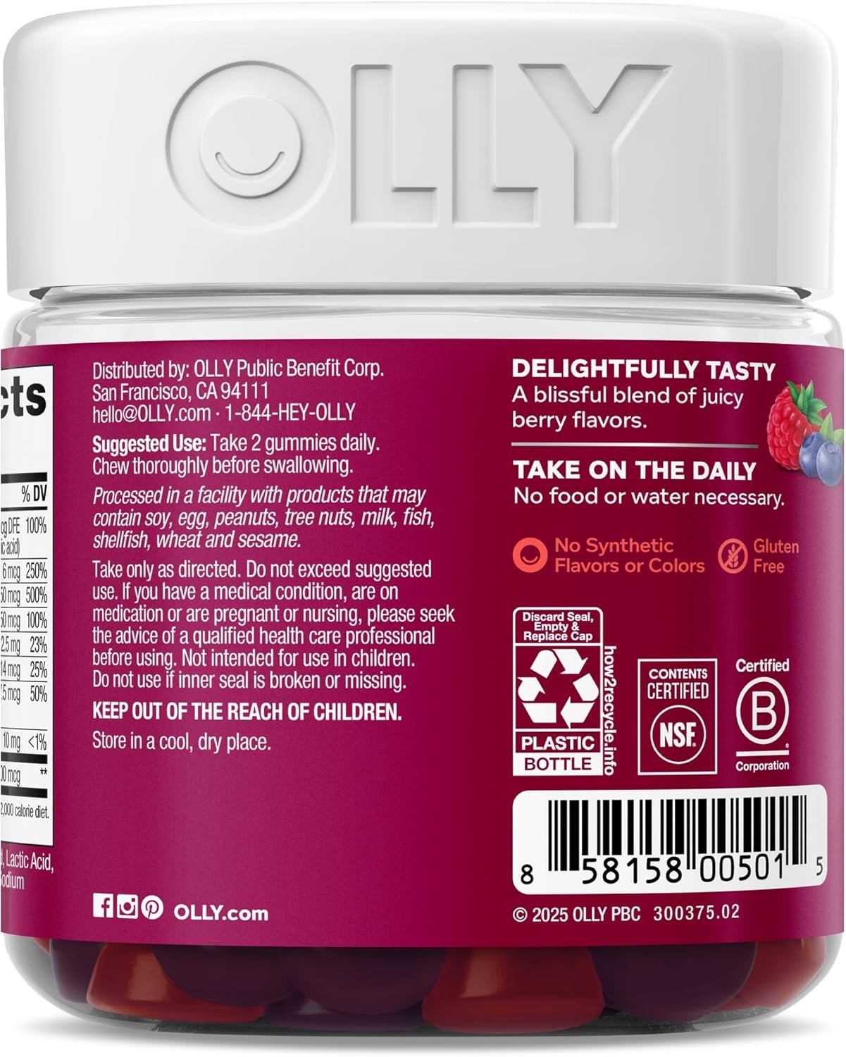 OLLY Women's Daily Multivitamin Gummies, with Vitamins A,D,C,E, Biotin, Folic acid Chewable vitamins, Berry Flavour/ - 90 Gummies ( 45 days supply) New and improved taste. - Image 5