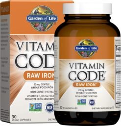 Garden of Life Vitamin Code Raw Iron supplement 22mg with vitamin C, B12, Folate, Probiotics,Veggies Blend                                                                  For Anaemia & Energy support in Women-30 Capsules                                                Exp: