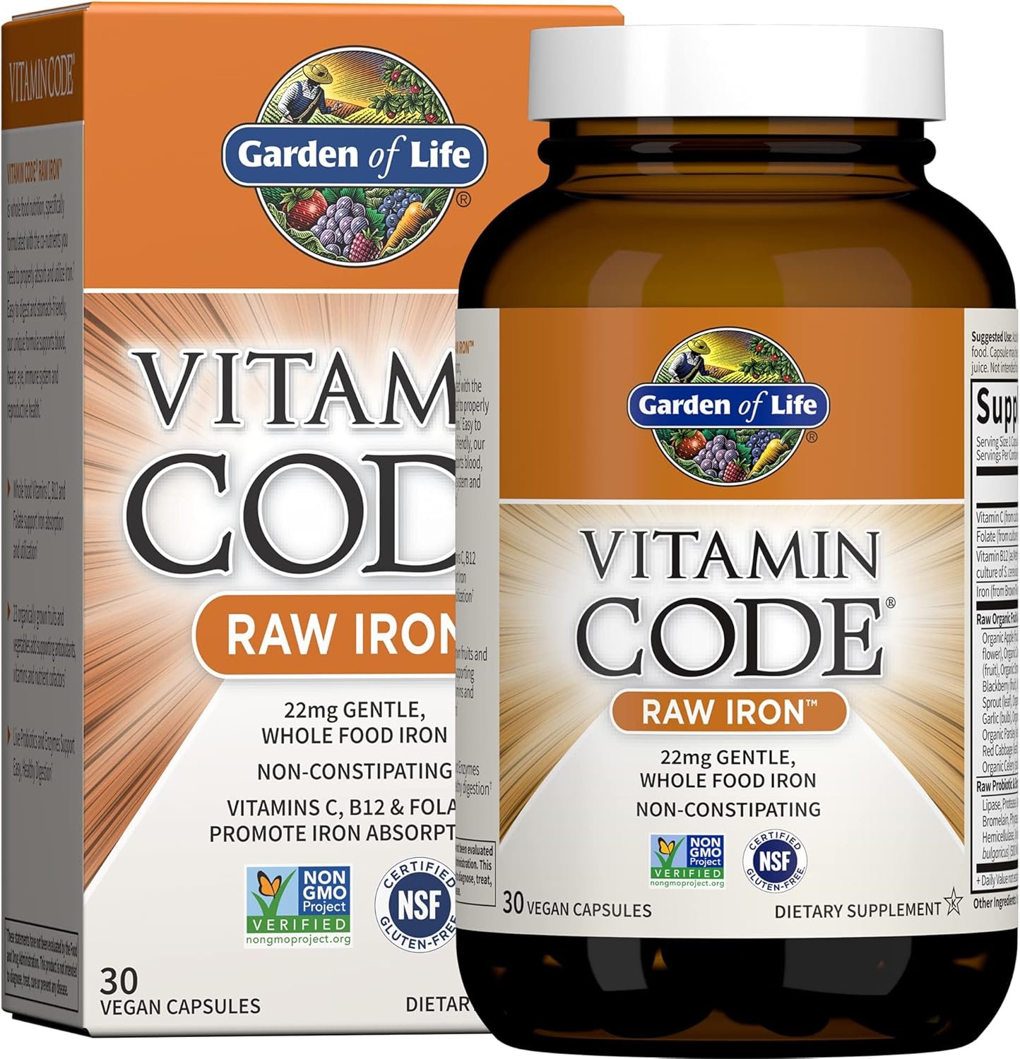 Garden of Life Vitamin Code Raw Iron supplement 22mg with vitamin C, B12, Folate, Probiotics,Veggies Blend For Anaemia & Energy support in Women-30 Capsules Exp: