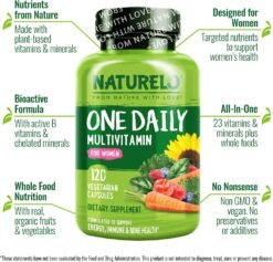 Alternative view of NATURELO One Daily Multivitamin's For Women with activated Vitamins Folate(B9) Methylcobalamin(B12) Nourish Hair, Skin, NailsOrganic Whole Foods to Boost Energy and Health/Non-GMO: 60 Vegetarian capsules                                               Exp: