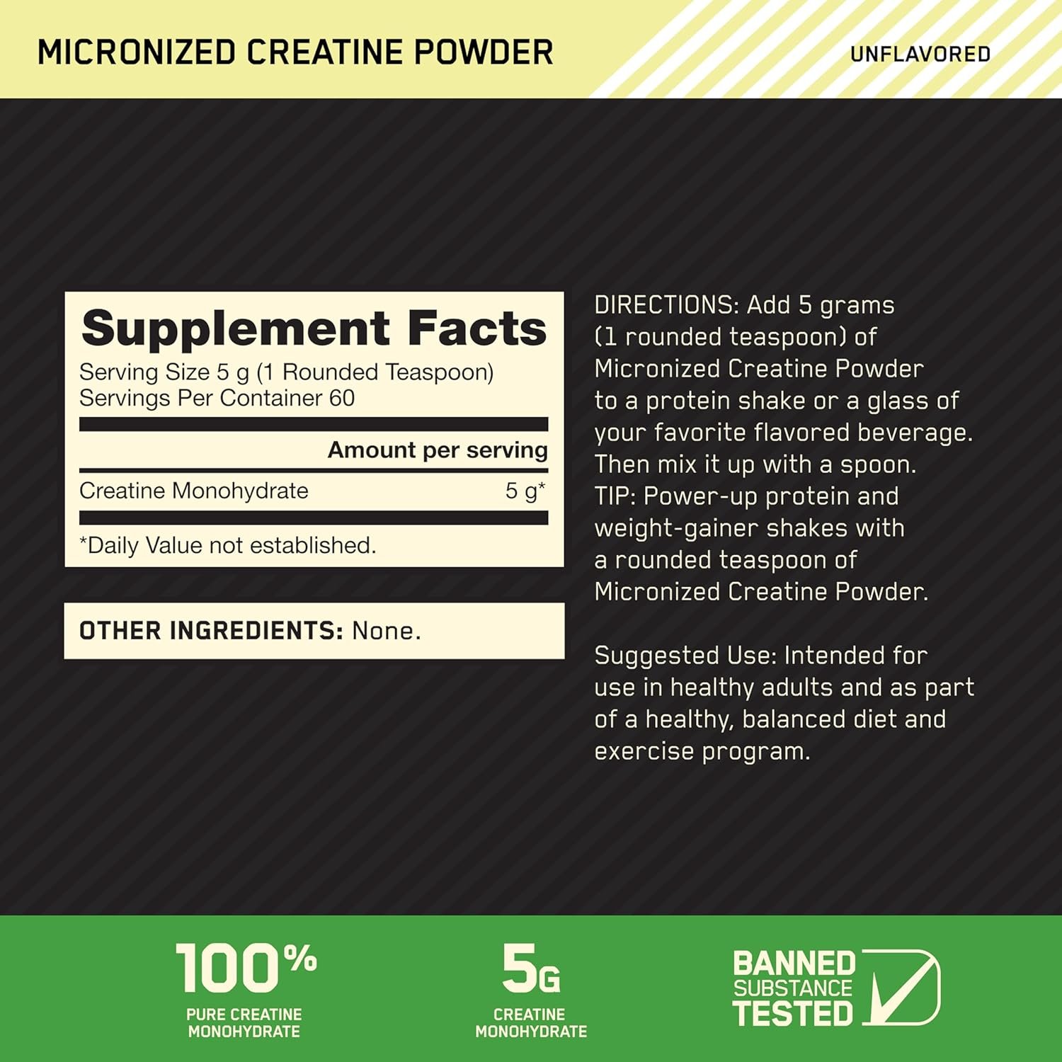 Optimum Nutrition Micronized Creatine Monohydration Powder, Unflavoured 5g- For Muscles Building Support -300G Top supplement for exercise performance Exp: - Image 2