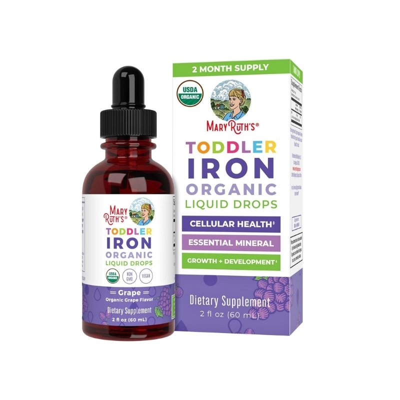 Mary Ruth Organic Liquid Iron Supplement for Children, Ferrous Bisglyconate 3.5mg Grape Flavour, Sugar Free. For Cellular Health, Growth and Development, Energy Metabolism and Overall Health -60ml Exp: