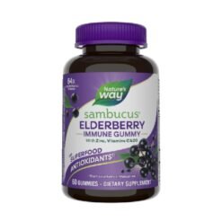 Nature's Way Sambucus Elderberry, Immune Support Gummies For Kids & Adults, with Black Elderberry Extract ,Vitamin C, D3 & Zinc- 60 Gummies                                                           Exp: 12/2027
