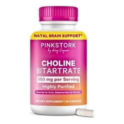 Pink Stork Choline Bitartrate from VitaCholine, Prenatal for Pregnant & Postpartum Moms For Baby's Cognitive Health , Breast Milk Quality -30 Count