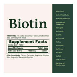 Alternative view of Natures Bounty Biotin, Support For Healthy Hair, Skin & Nails and Improved Energy, 1000mcg- 100 Tablets                                             Exp: 05/2028
