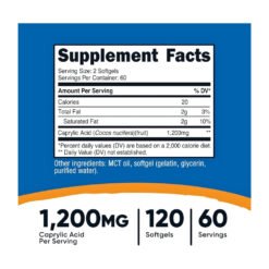 Alternative view of Nutricost Caprylic Acid, 1200mg. Improves Gut Health, Gut Flora balance, Supports Energy & Metabolism, 120 Softgels                                         Exp: