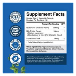 Alternative view of Nature's Craft Reduced L-Glutathione With Milk Thistle & Alpha Lipoic Acid, 500mg. For Antioxidant, Antiaging, Antiinflammatory, Free Radicals Neutralization, Detoxification & Skin Health Support - 30 Capsules                                                        Exp:09/2027