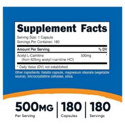 Alternative view of Nutricost Acetyl L-Carnitine 500mg, To Promote Energy Production, Improve Brain Function, Boost Mood & Reduce Tiredness. -  30 Capsules.                                         Exp:
