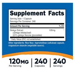 Alternative view of Nutricost Extra Strength Ginkgo Biloba, 120mg. To Improve Brain Health, Focus, Memory & Reduce Anxiety -240 Capsules.                                                                       Exp: