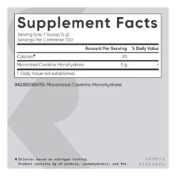 Alternative view of Sports Research Creatine Monohydrate Micronized Unflavoured   Powder,-500g.Improve Performance, Strength & Support Workout Recovery- 100 Servings                                                                                                                           Exp: