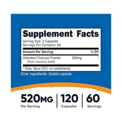 Alternative view of Nutricost Activated Charcoal 520mg, Traps, binds & Removes Gas, Toxins, Contaminants  From the Digestive Tract - 120 Capsules                                                                     Exp: