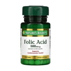 Nature's Bounty Folic Acid 800mcg, Support Cardiovascular Health Fetal Development, Red blood Cell Formation, Improve Energy and Focus-250 Tablets  Exp: 12/2029