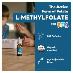 Alternative view of Triquetra Organic Kids L-Methylfolate (5-MTHF) & Methyl B12 Cofactor, Sublingual Form, Superior Form of Folate, Adjustable Dosing for All Ages. Support for MTHFR, Mood, Behavior, Cognition - Organic Berry Flavor, 30mls                                                   Exp: 09/2027