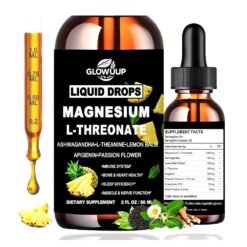 Glow High Absorption Magnesium L-Threonate With L-Theanine,Ashwaghanda & GABA, 1300mg. For Cognitive Support, Sleep, Relaxation & Stress Relief,  Lemon Flavor, 60mls.   Exp: 03/2028
