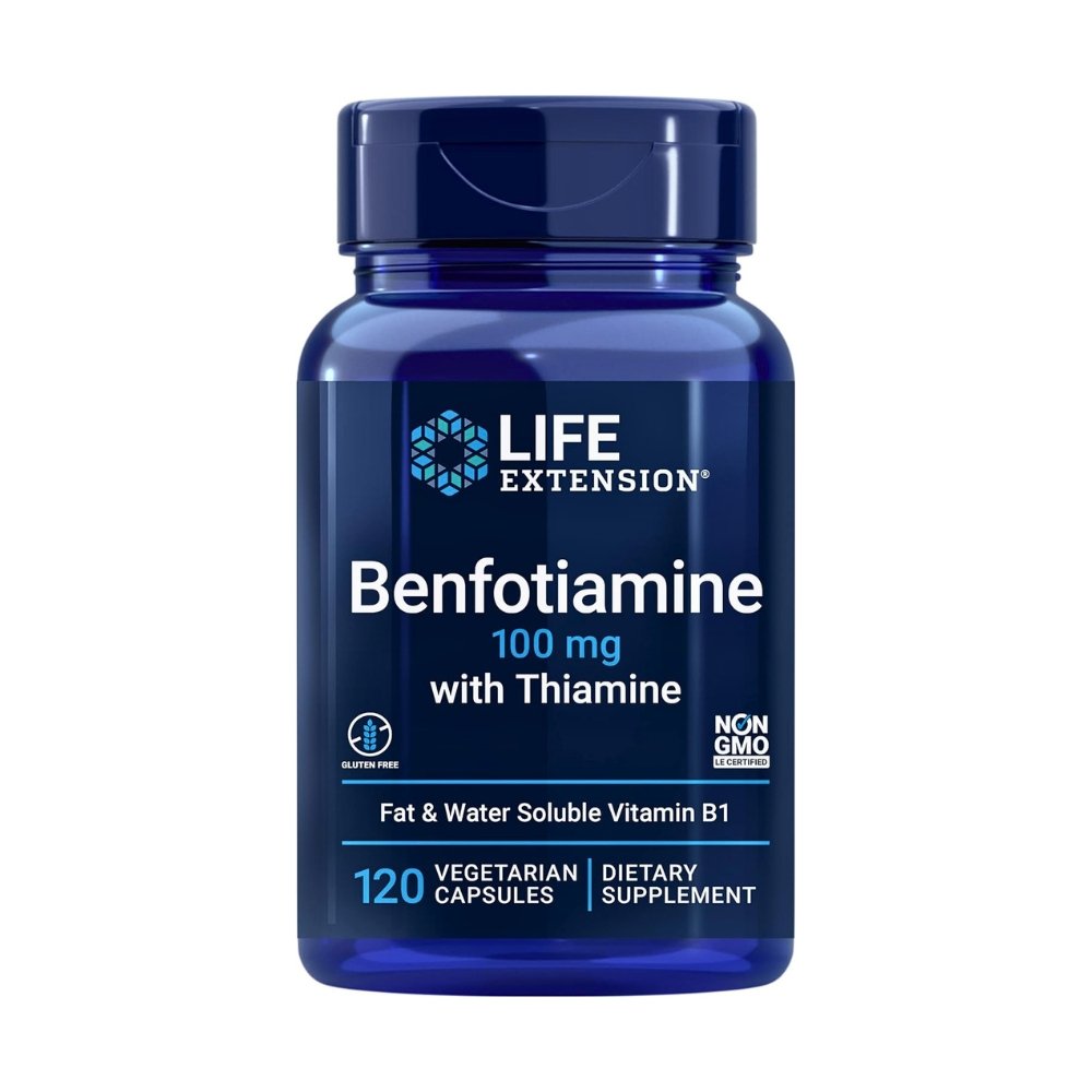 Life Extension Benfotiamine with Thiamine, 100MG|25MG, (Vitamin B1). For Healthy Blood Sugar Metabolism, Nerve Support, 120 Capsules. Exp: 09/2027