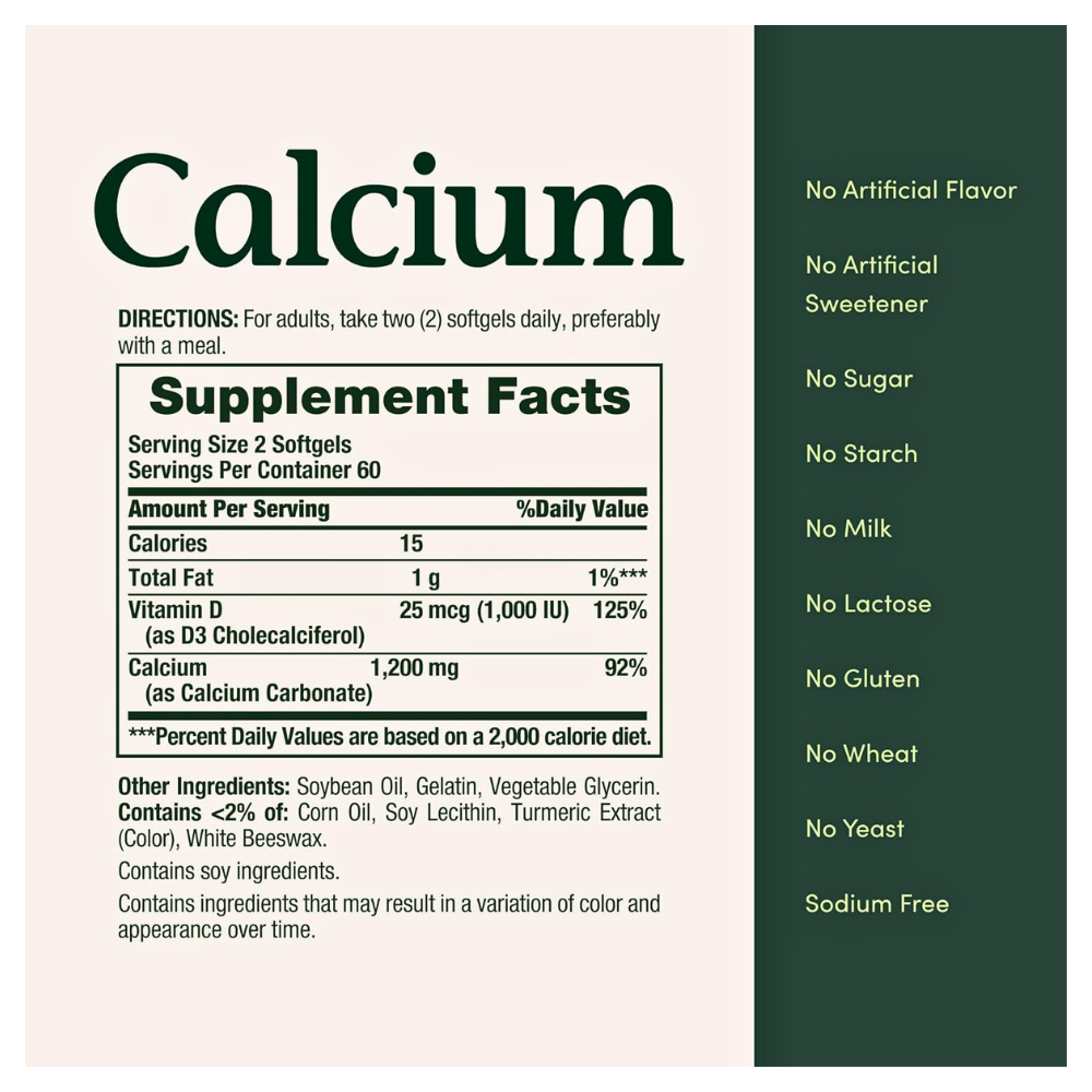 Nature's Bounty Calcium & Vitamin D3-1200mg / 1000IU. Support For Bone Health, Strong Teeth, Muscle & Nerve Function-120 count Exp: - Image 2